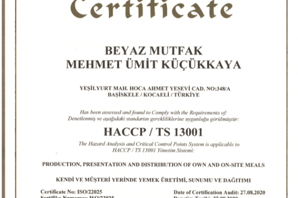 BEYAZ MUTFAK HACCP BELGESİ