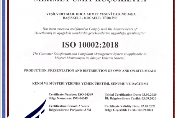 BEYAZ MUTFAK ISO 10002 BELGESİ