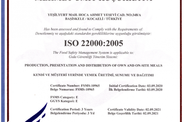 BEYAZ MUTFAK ISO 22000 BELGESİ